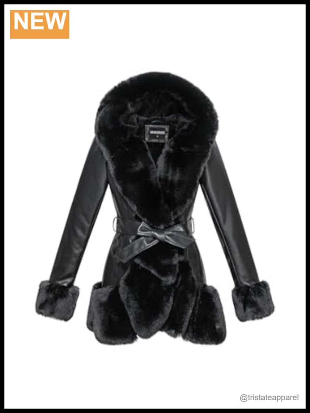 Women's Faux Leather Coat with Faux Fur Collar Winter